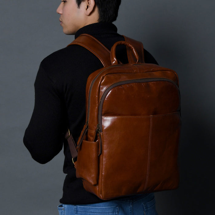 Luxury Italian Leather Backpack, Tan