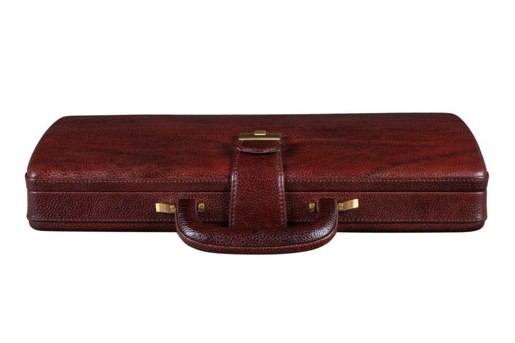 Executive Men's Leather Attache Briefcase Brown/Cherry Red