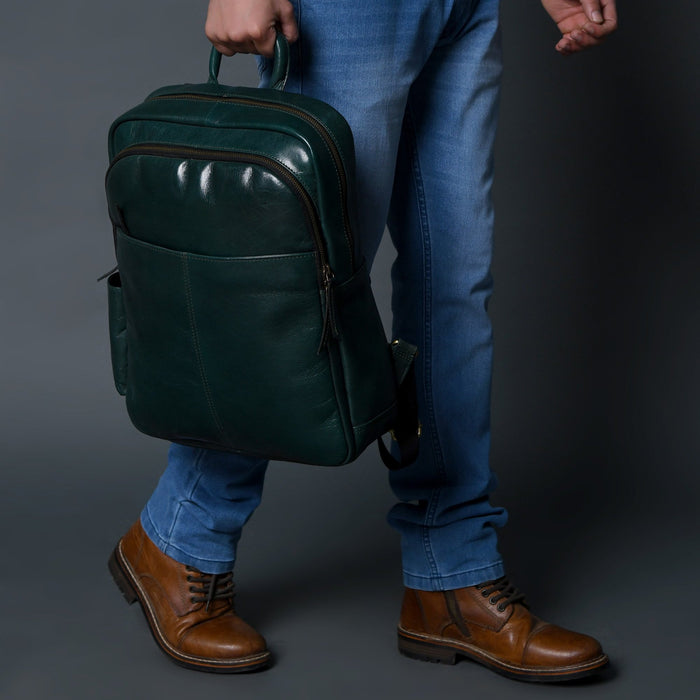 Luxury Italian Leather Backpack, Green