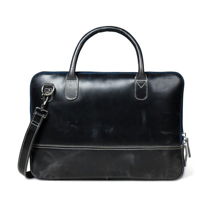 Modernist Leather Laptop Bag - Dark Blue