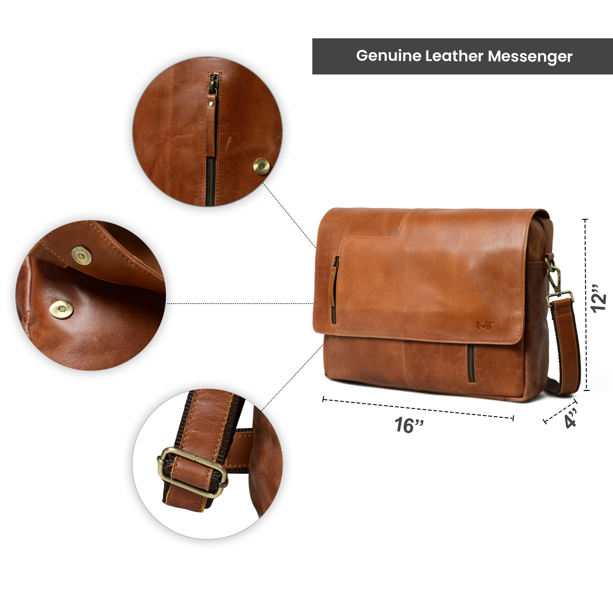Wilson Tan Buffao Leather Crossbody Office Bag 16 Inch — Classy