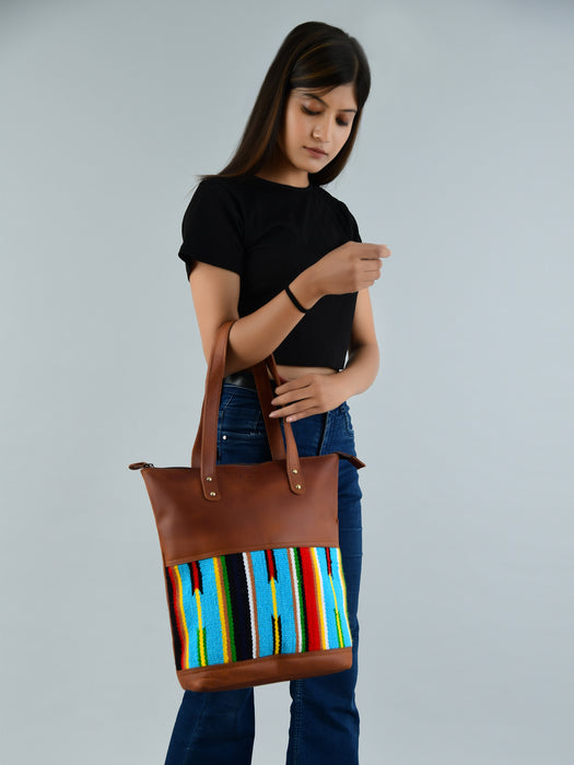 Multicoloured Leather Tote Bag