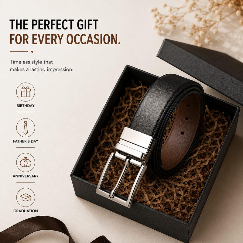 Classic Formal Reversible Leather Belt - Black & Brown