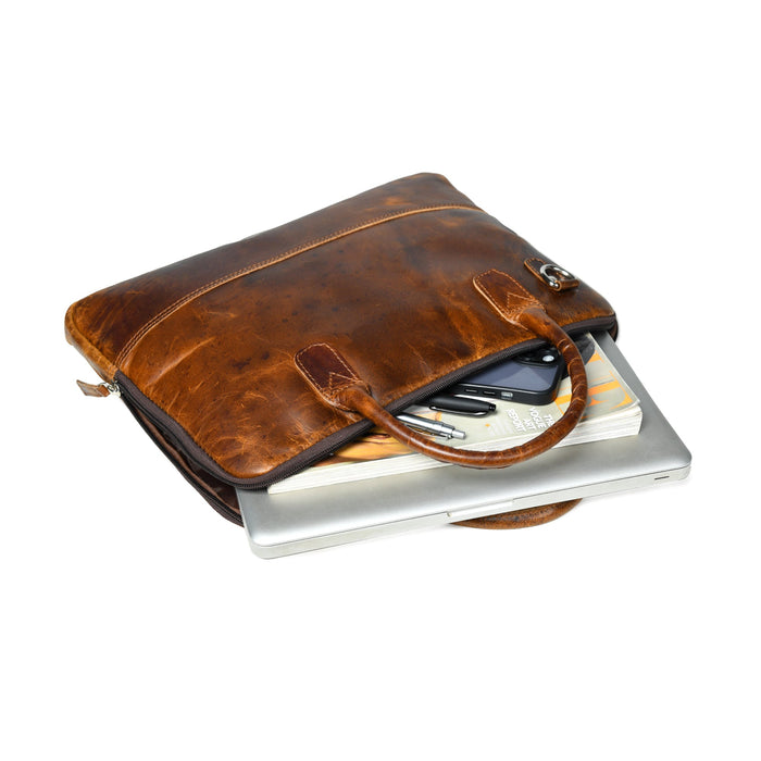 Modernist Leather Laptop Bag- Brown