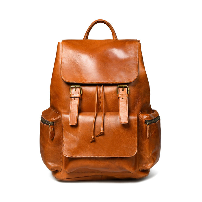 Fuall Grain Buffalo Leather Backpack: Tan Brown 16 Inch Laptop Bag