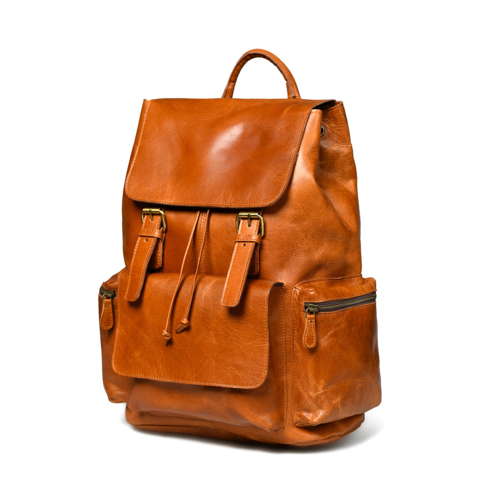 Fuall Grain Buffalo Leather Backpack: Tan Brown 16 Inch Laptop Bag — Classy Leather Bags