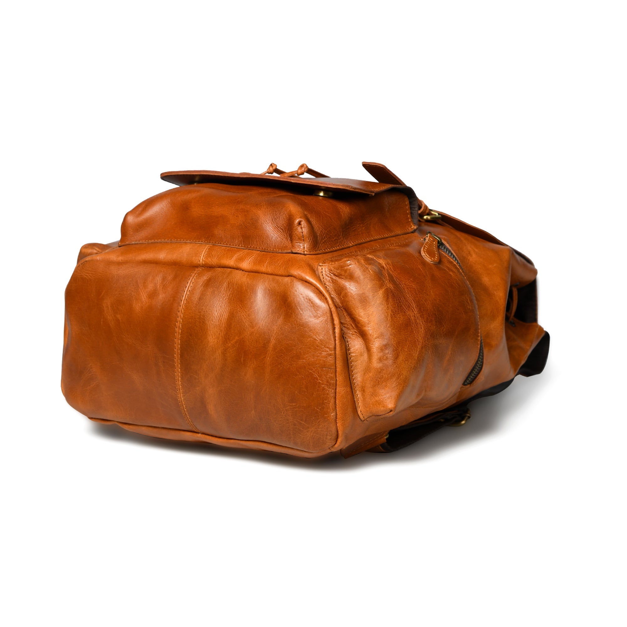 Fuall Grain Buffalo Leather Backpack: Tan Brown 16 Inch Laptop Bag