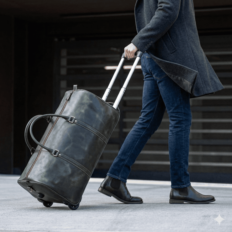 Green Leather Trolley Bag 44L