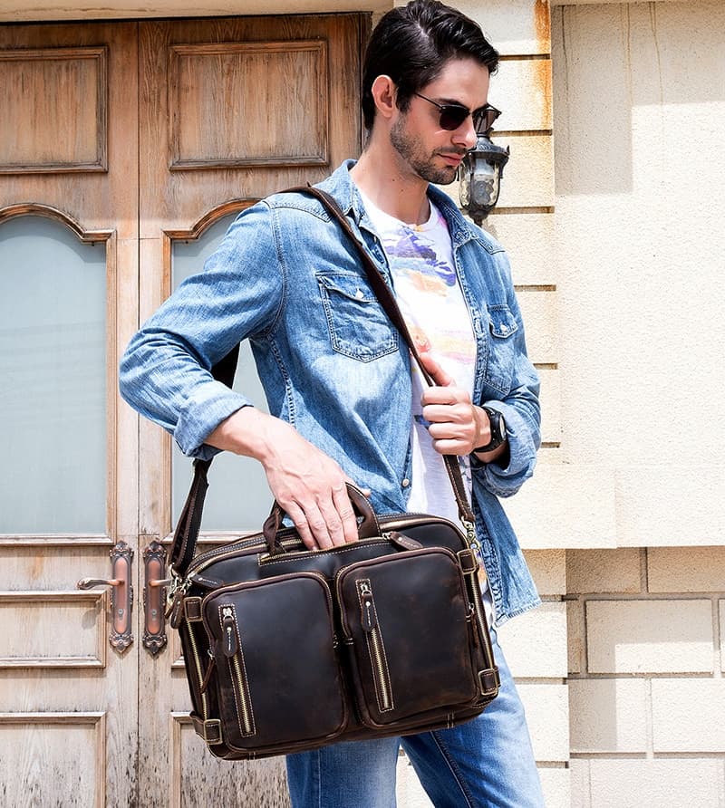 buy travel bags for men dublin Convertible Leather Backpack Briefcase 2-in-1, 16 Inch — Classy Leather Bags