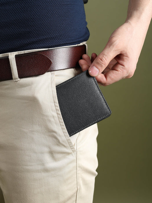 Portefeuille homme en cuir texturé noir