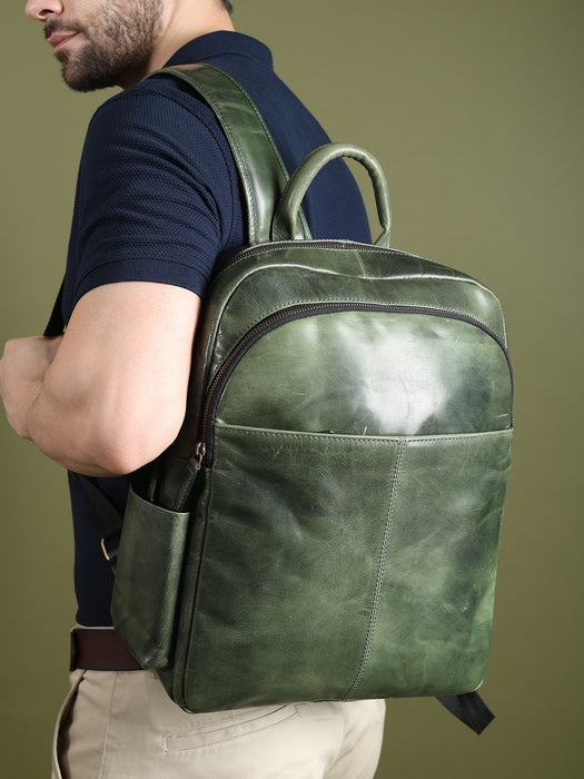 Luxury Italian Leather Backpack, Green