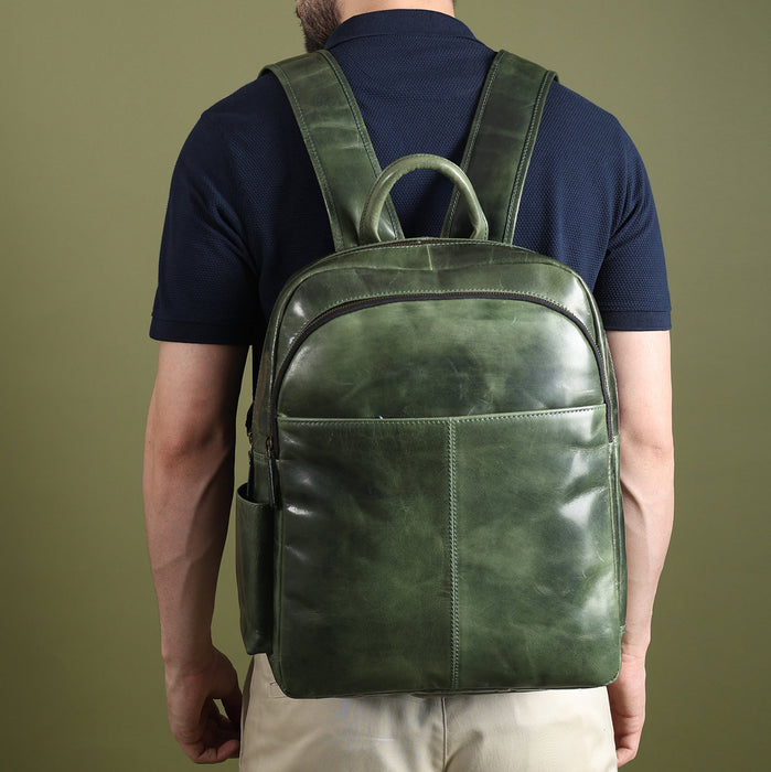 Luxury Italian Leather Backpack 16 Inch Premium Finish, Green
