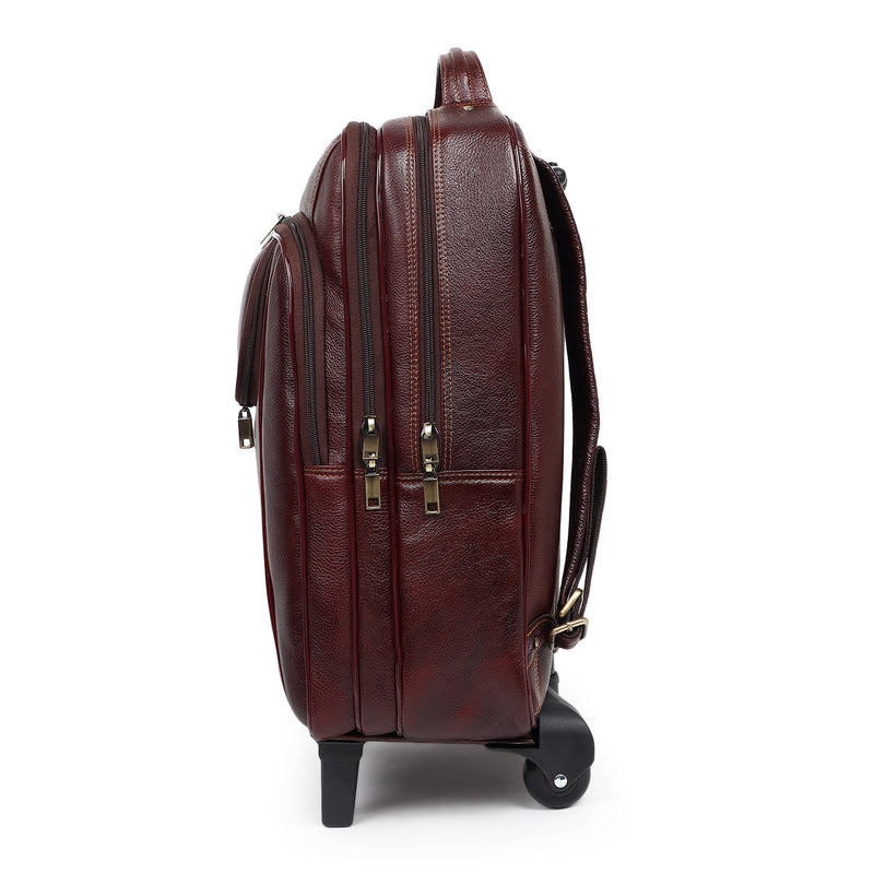 business slim leather backpack Brown Trolley Leather Backpack, Carry On Leather Backpack — Classy Leather Bags
