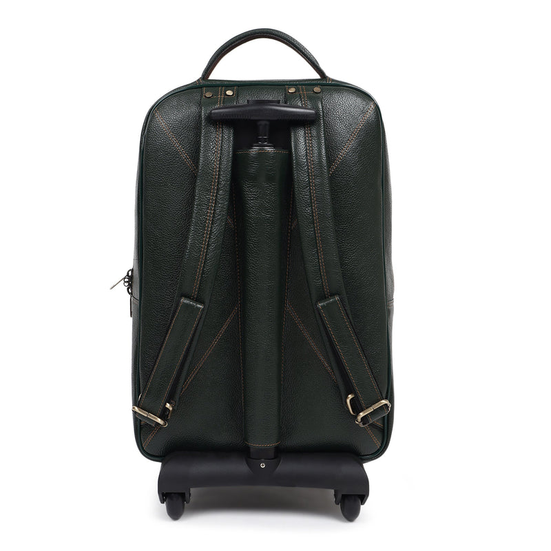 black and green leather backpack Green Trolley Leather Backpack Carry On Leather Backpack — Classy Leather Bags