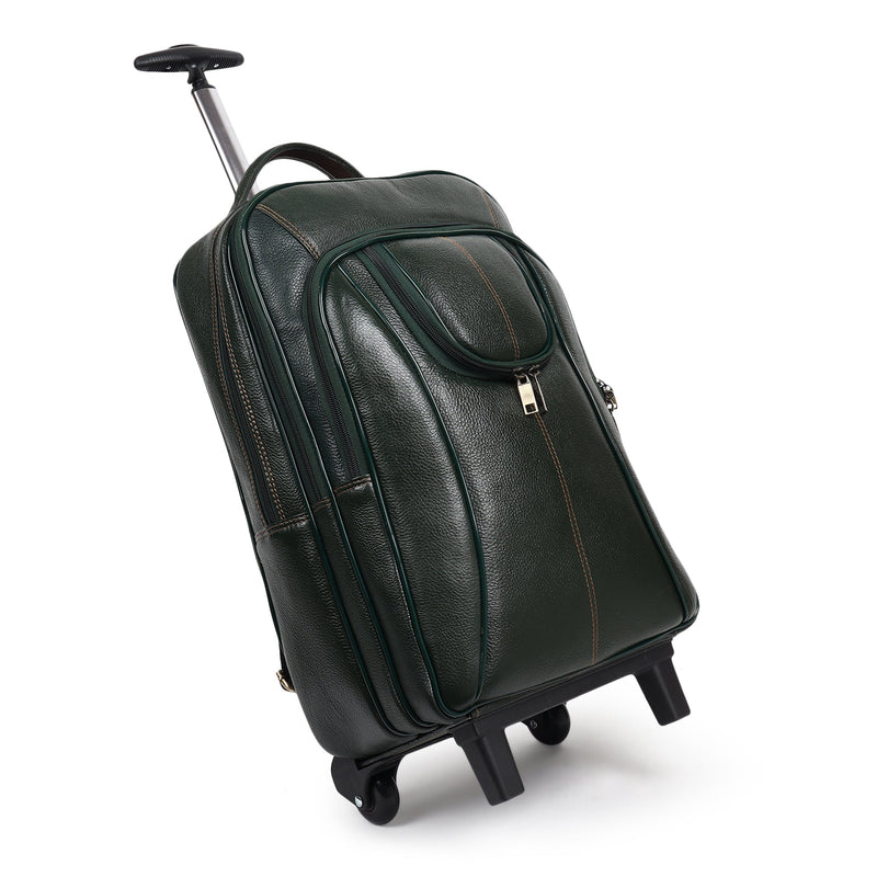 black leather backpack india Green Trolley Leather Backpack Carry On Leather Backpack — Classy Leather Bags
