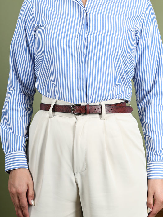 Women's Slim Leather Belt-Maroon