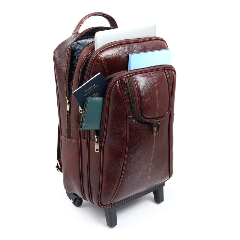 buy leather backpack india Brown Trolley Leather Backpack, Carry On Leather Backpack — Classy Leather Bags