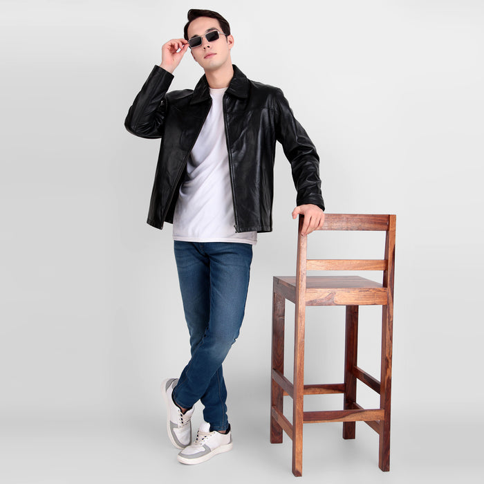 Formal Black Leather Coller Jackets Men