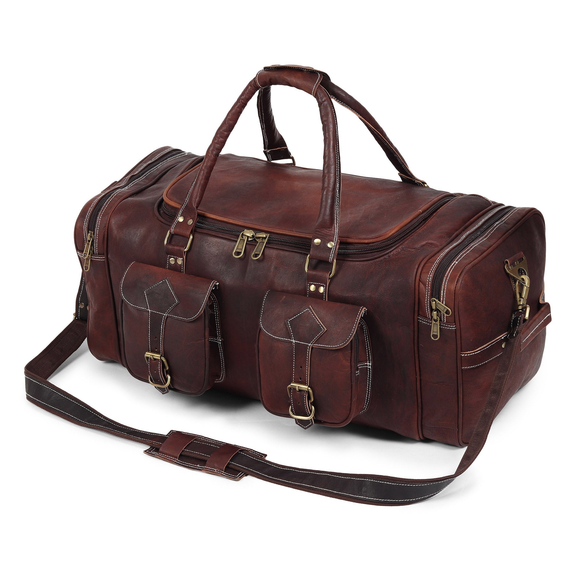 Genuine Full-grain Leather Vintage Dark Brown Traveller Duffle Bag