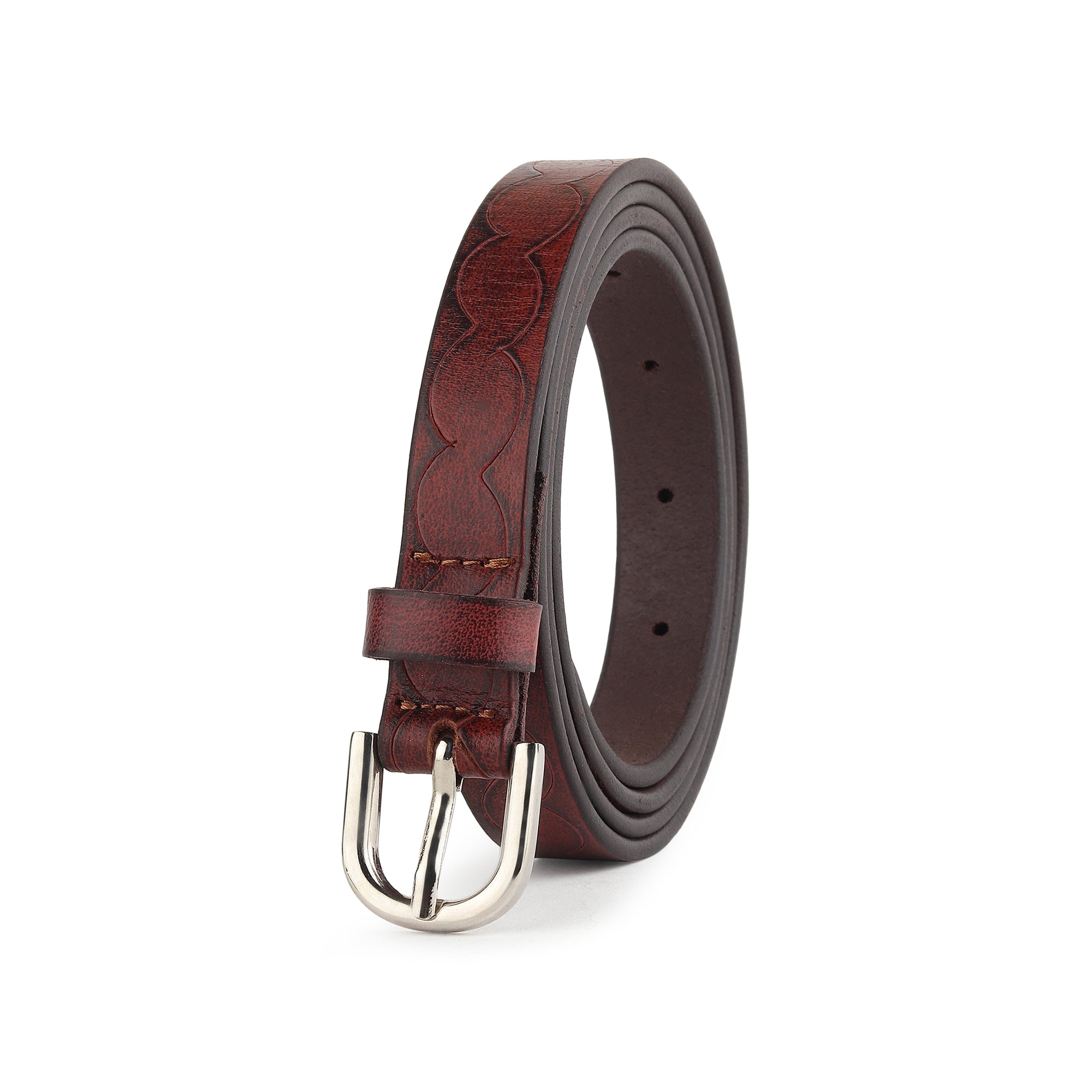 Women's Slim Leather Belt-Maroon — Classy Leather Bags