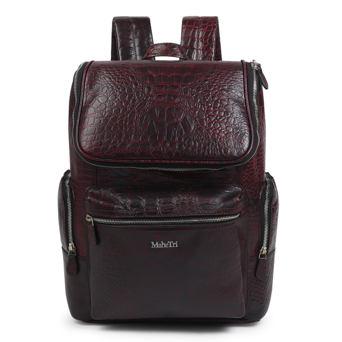 Regal Crocodile Texture Laptop Backpack, Pinkish Red