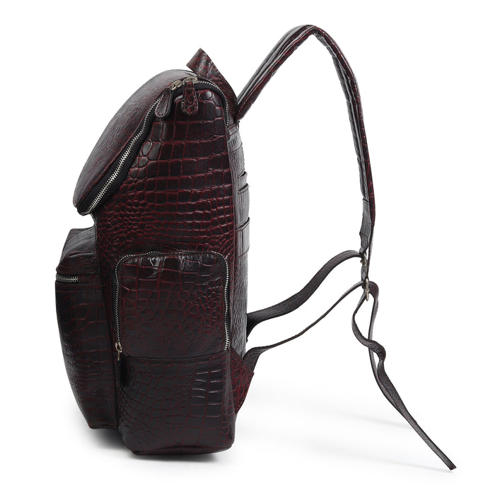 Regal Crocodile Texture Laptop Backpack, Pinkish Red