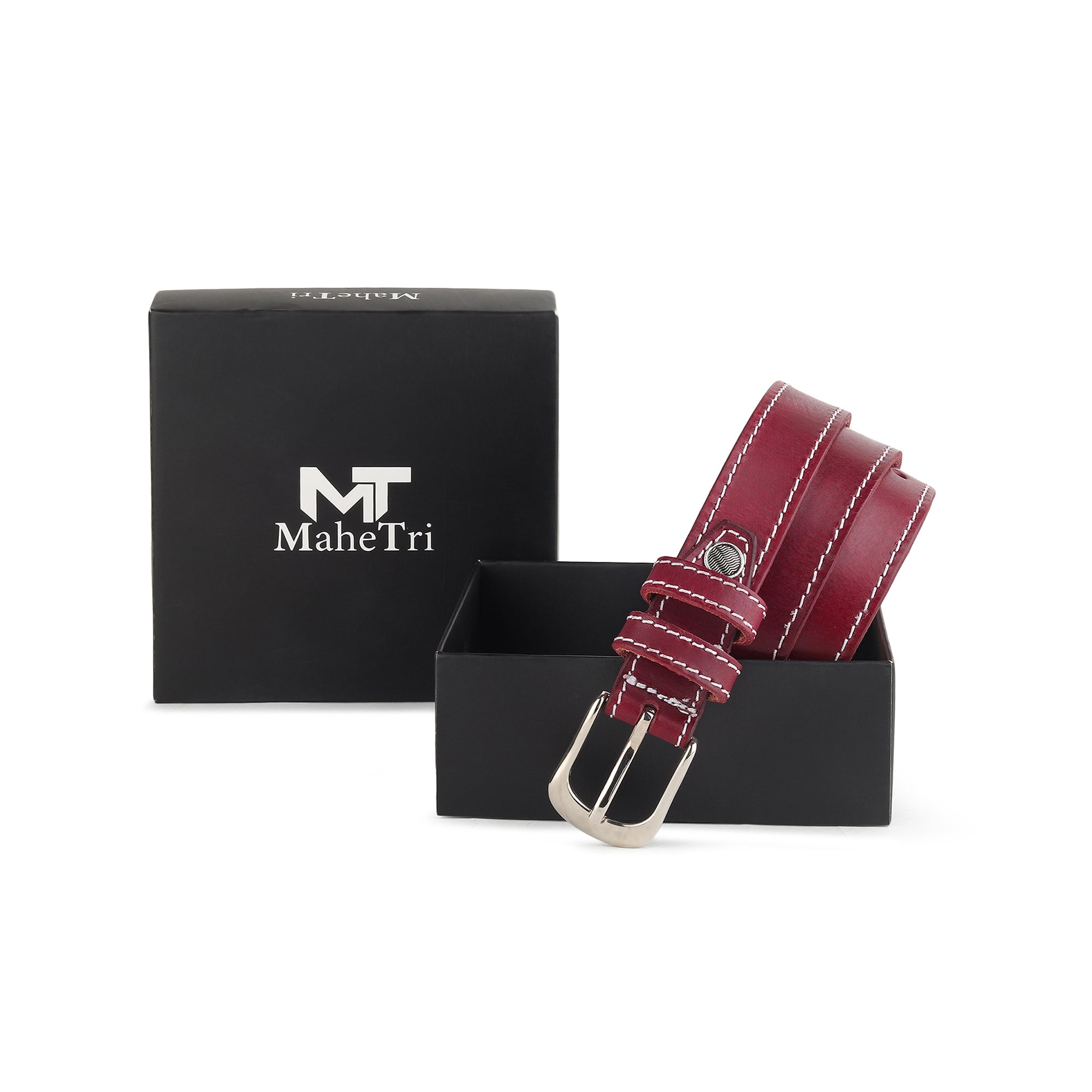 Women's Slim Leather Belt - Cherry Red — Classy Leather Bags
