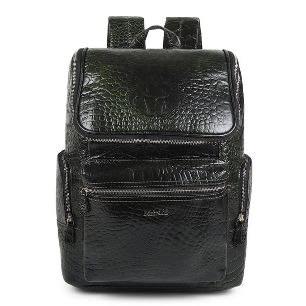 Regal Crocodile Texture Leather Backpack, Dark Green — Classy Leather Bags
