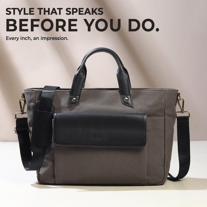 Voyager Canvas Leather Briefcase, Gray