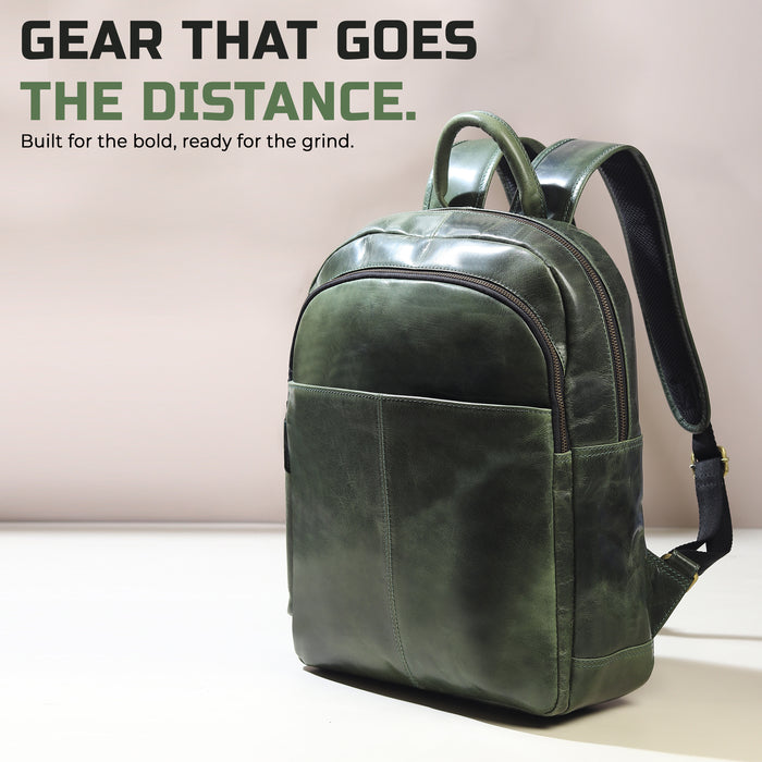 best luxury leather backpack mens Luxury Italian Leather Backpack 16 Inch Premium Finish, Green — Classy Leather Bags