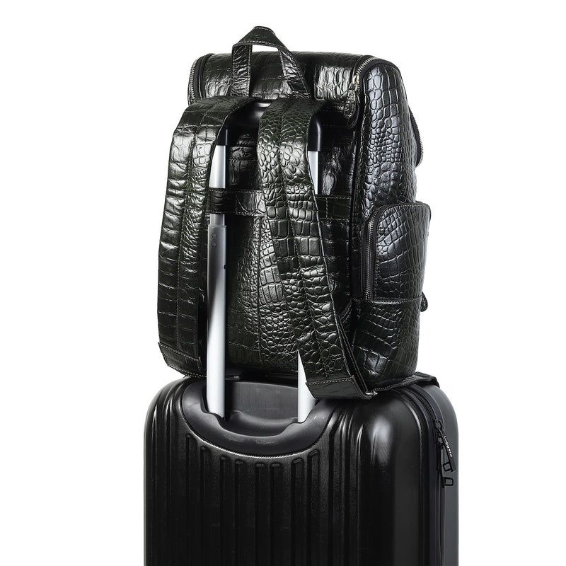 croc leather backpack Crocodile Texture Leather Backpack, Dark Green — Classy Leather Bags