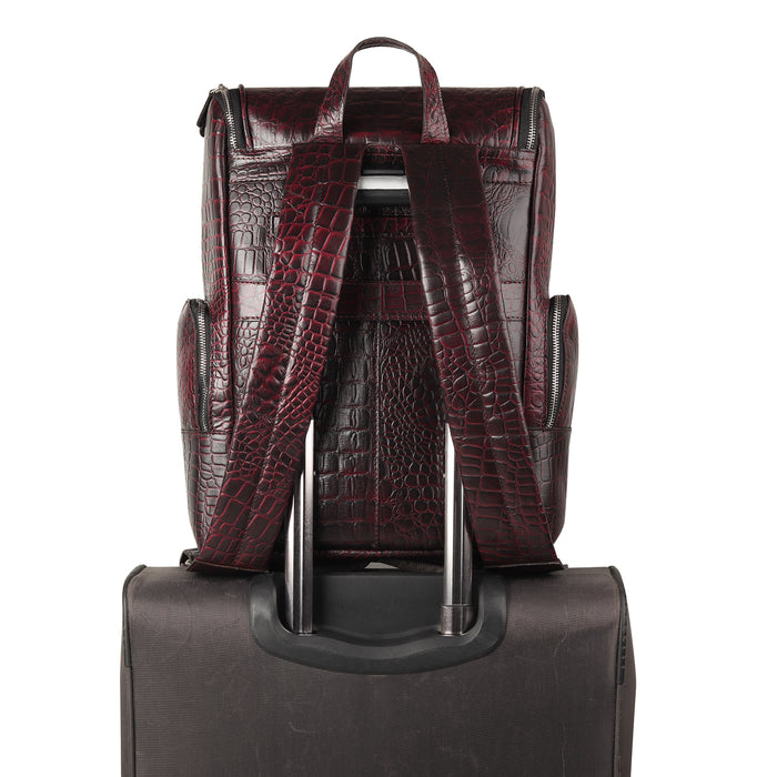 Regal Crocodile Texture Laptop Backpack, Pinkish Red