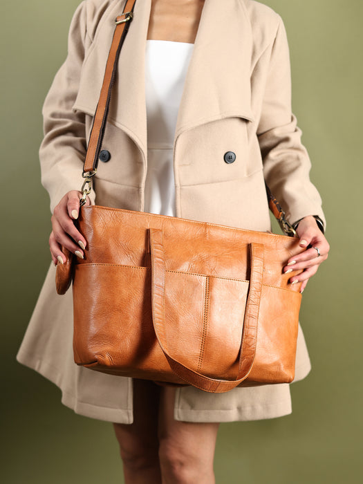 Daily Leather Market Tote - Tan