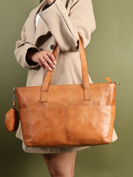 Daily Leather Market Tote - Tan