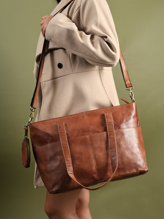 Daily Leather Market Tote - Brown