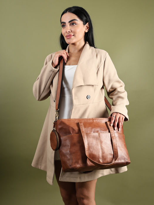 Daily Leather Market Tote - Brown