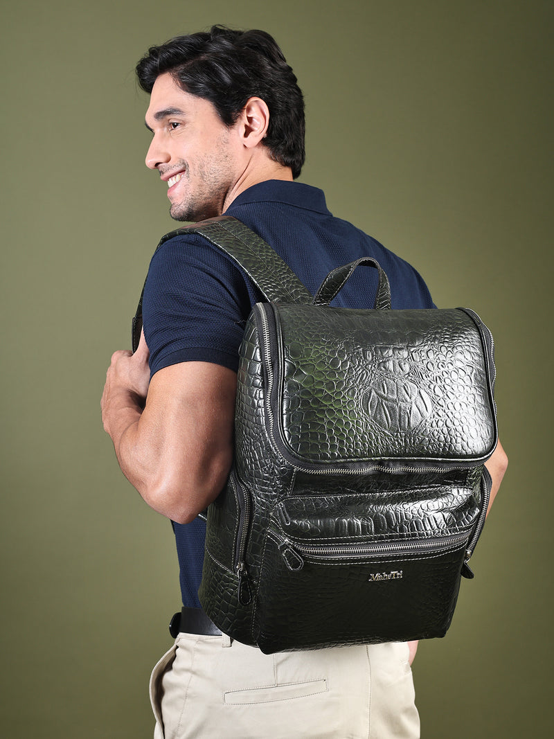 crocodile effect faux leather backpack Crocodile Texture Leather Backpack, Dark Green