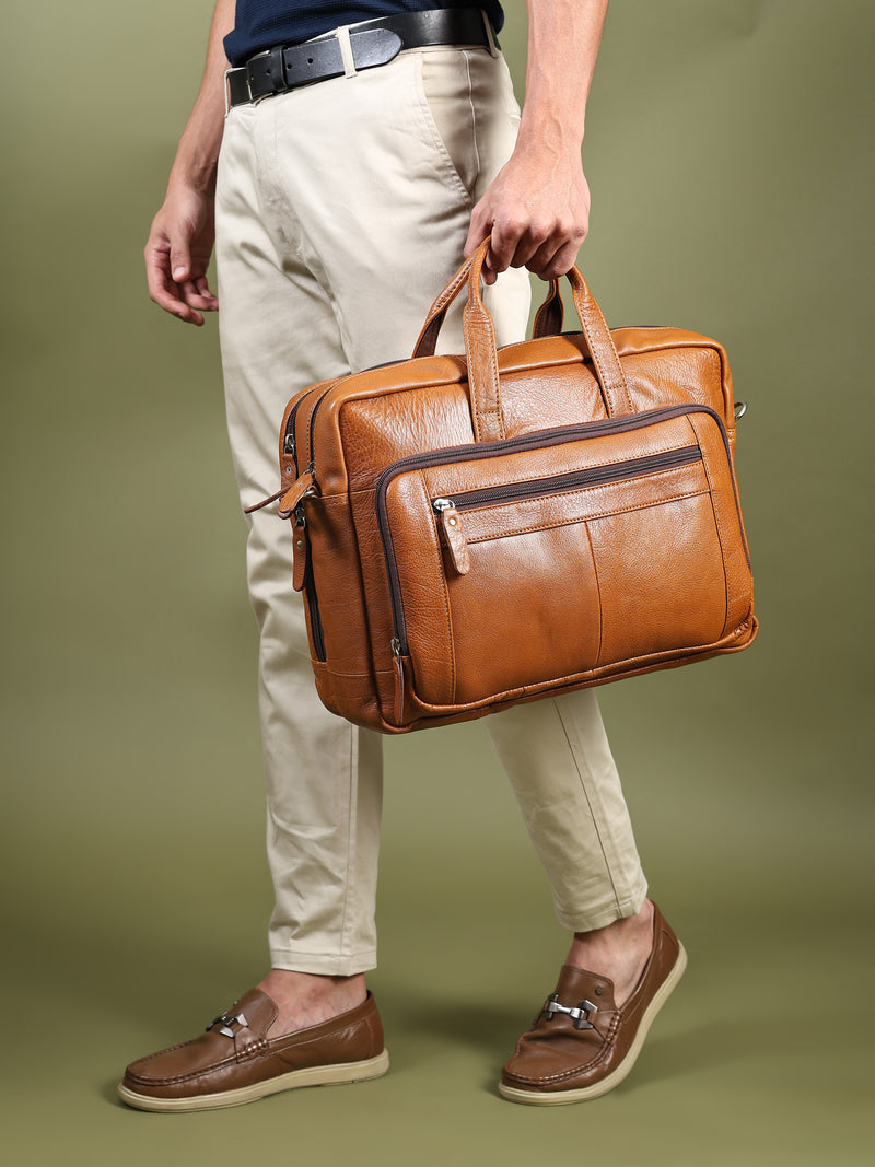Professional Leather Travel Briefcase 16 Inch Laptop Bag — Classy Leather Bags