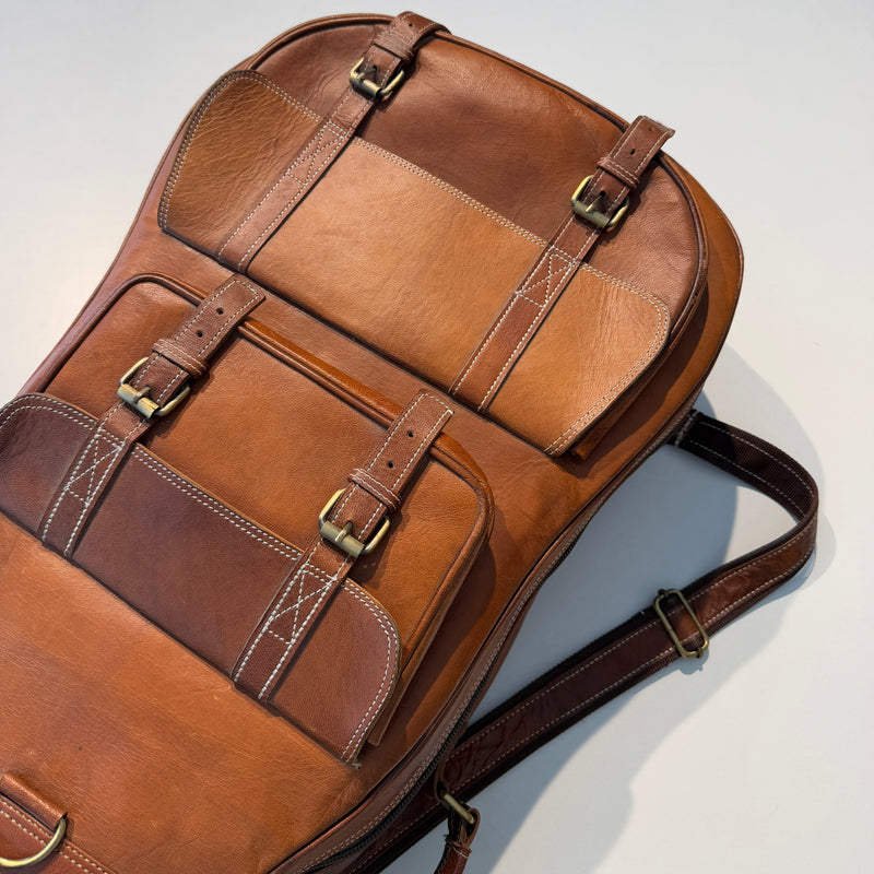 custim leather backpack straps Personalized Leather Guitar Case, Padded Interior, Top Handle & Adjustable Backpack Straps — Classy Leather Bags