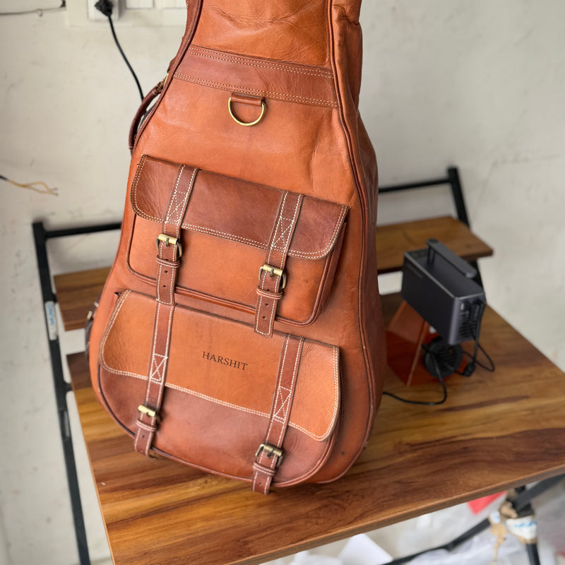 custom leather backpack straps Personalized Leather Guitar Case, Padded Interior, Top Handle & Adjustable Backpack Straps — Classy Leather Bags