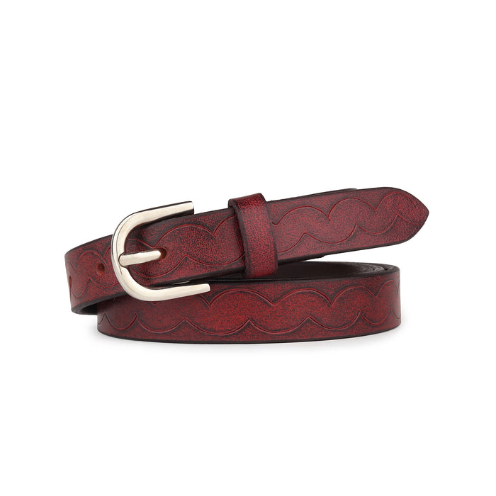 Women's Slim Leather Belt-Maroon