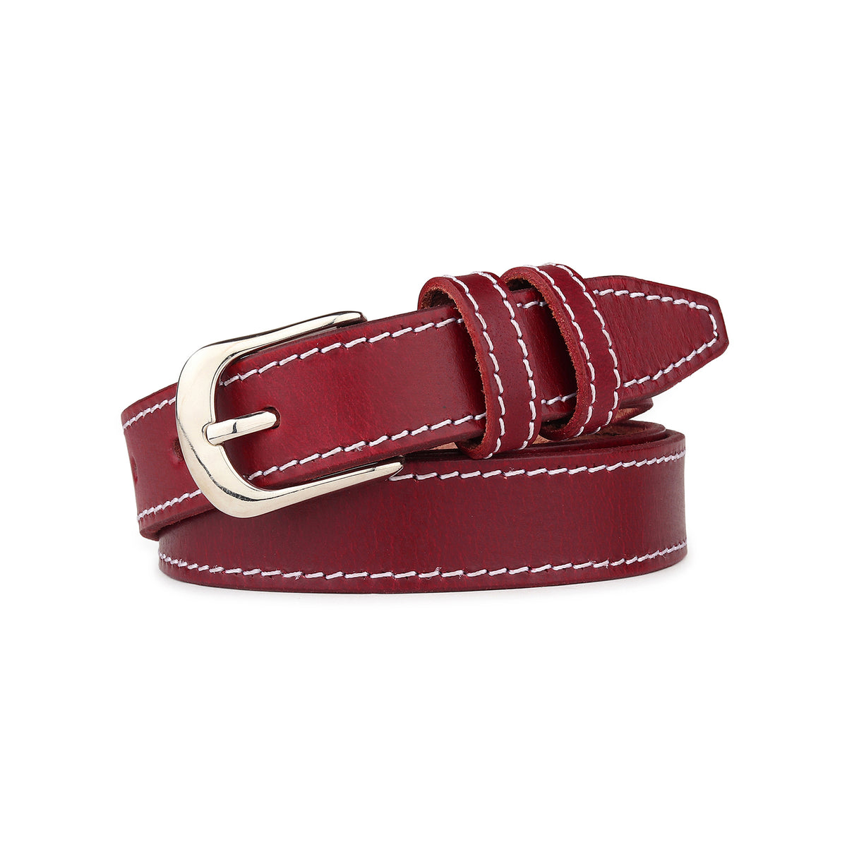 Women's Slim Leather Belt - Cherry Red — Classy Leather Bags