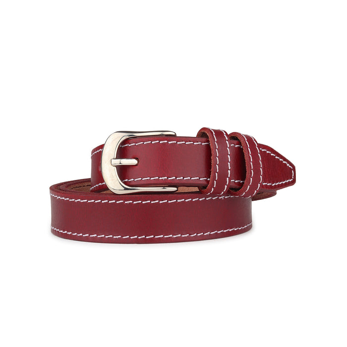 Women's Slim Leather Belt - Cherry Red