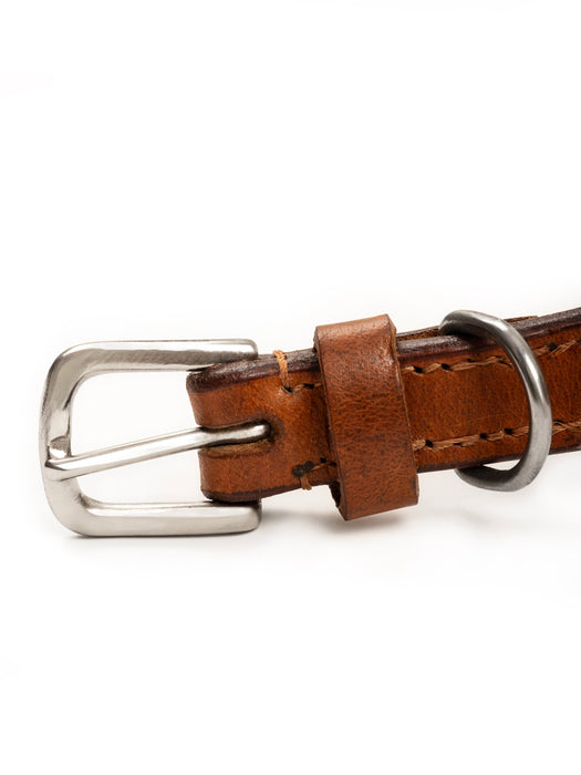 Oval Leather Dog Collar - Tan