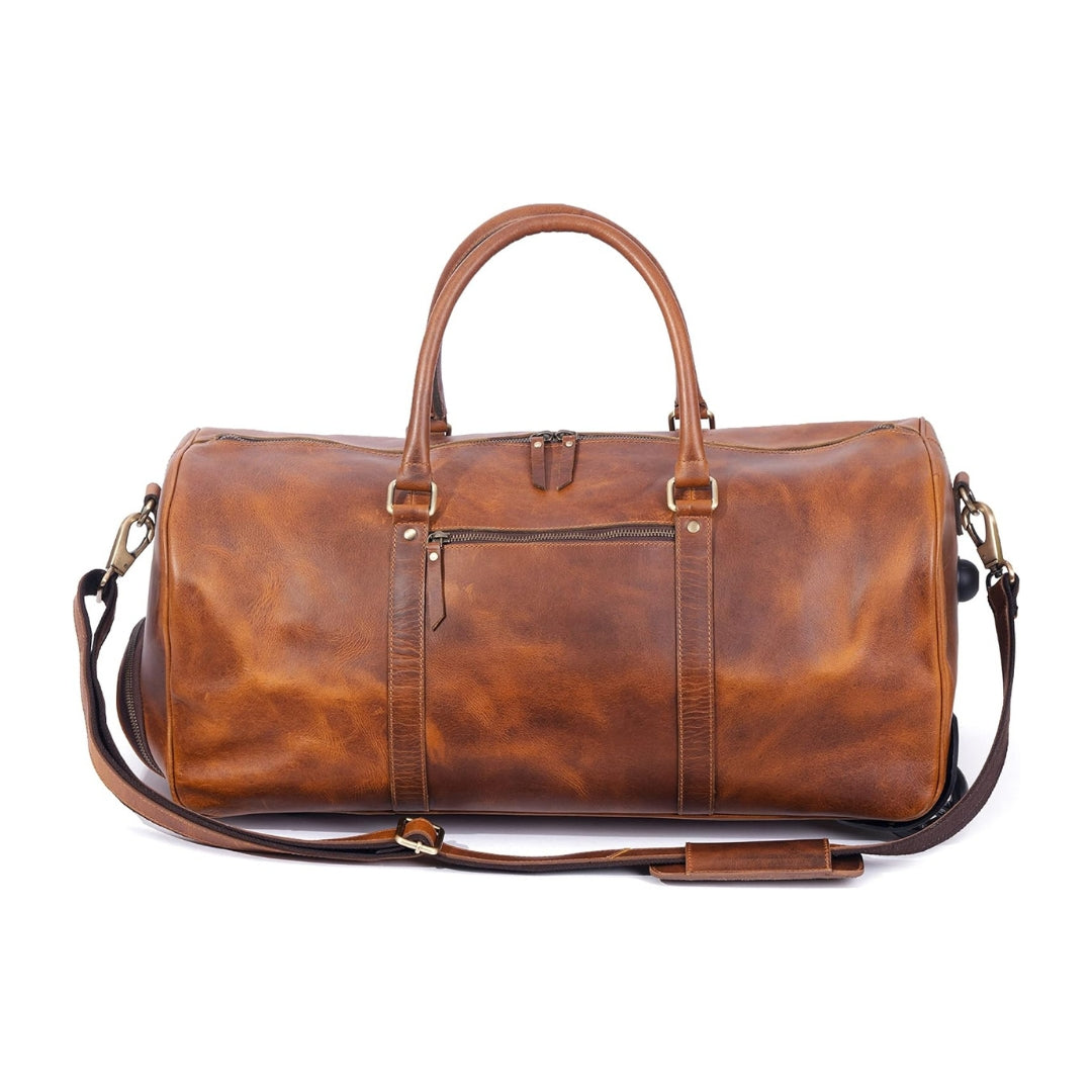 Buffalo Leather Trolley Bag 24 Inch, Full Grain Leather Duffle Bag — Classy Leather Bags
