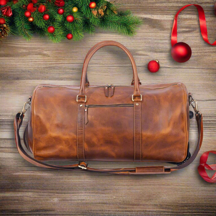 Tan Leather Trolley Bag 44L