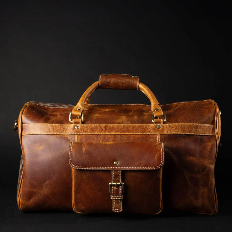 Full-Grain Distressed Leather Duffle Bag - Voyager Duffle