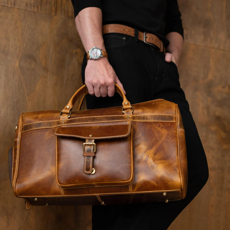 Full-Grain Distressed Leather Duffle Bag - Voyager Duffle