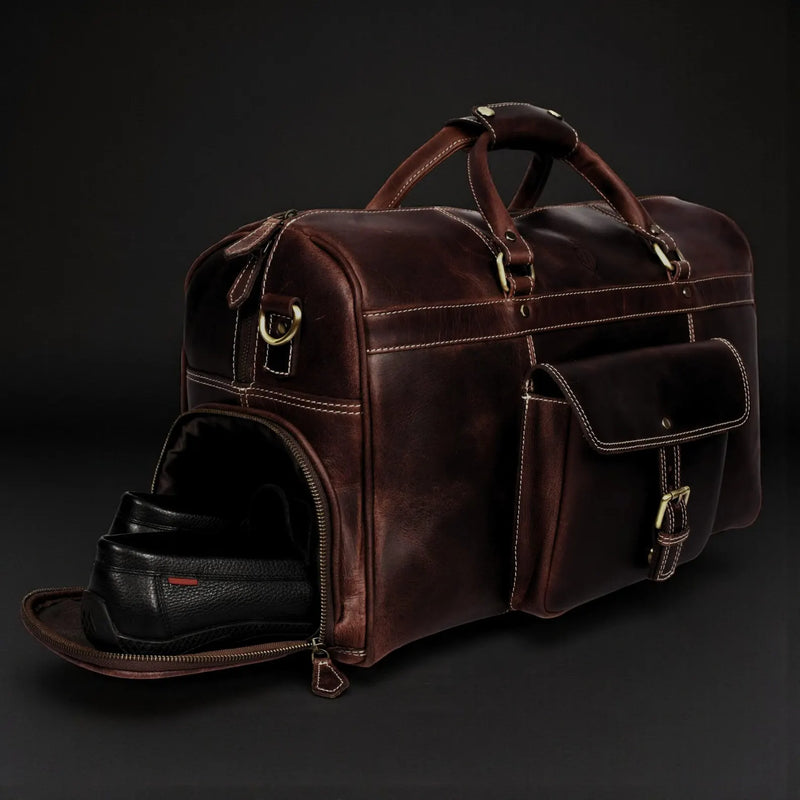 Full-Grain Distressed Leather Duffle Bag - Voyager Duffle
