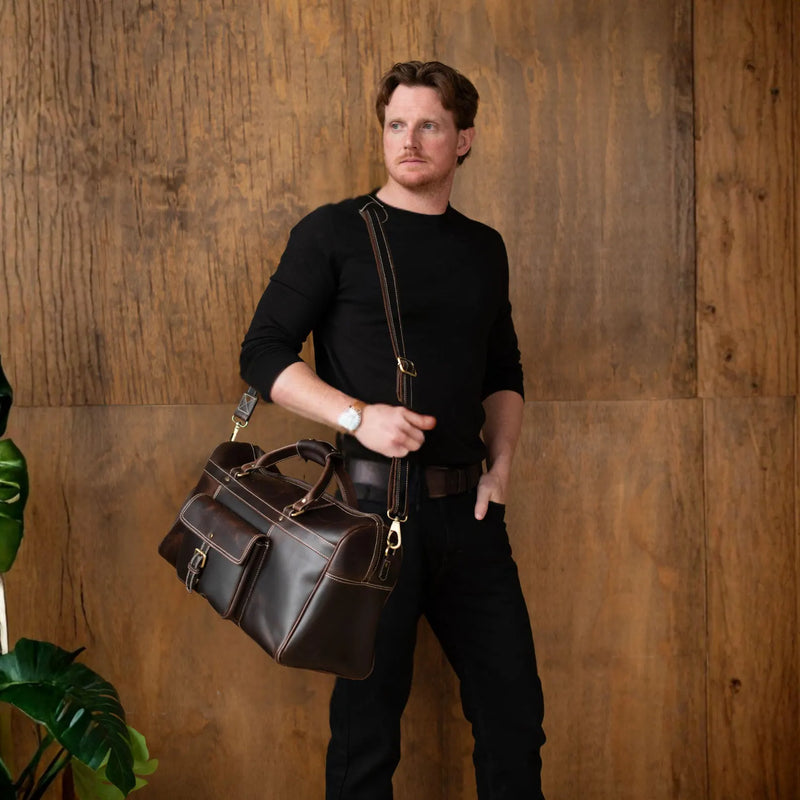 Full-Grain Distressed Leather Duffle Bag - Voyager Duffle